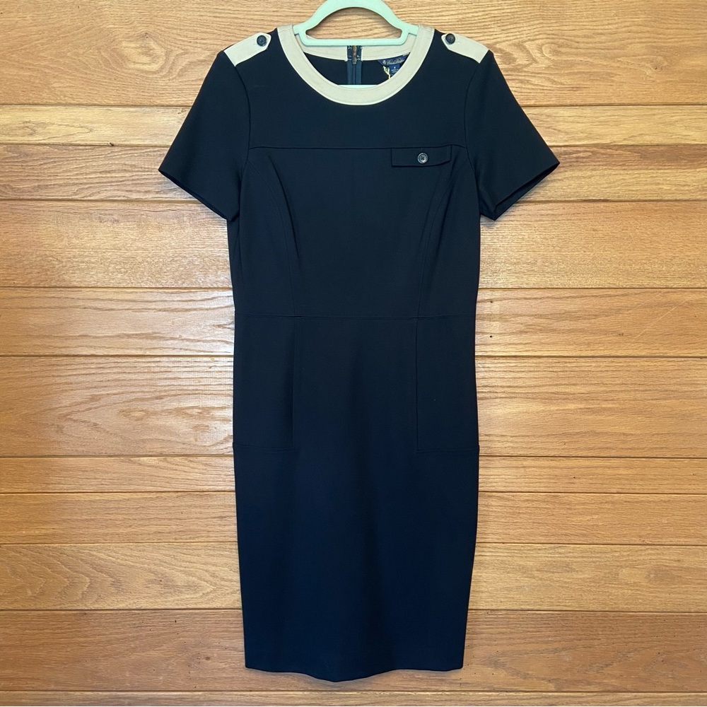 Brooks Brothers NWT black and tan contrast trim sheath dress